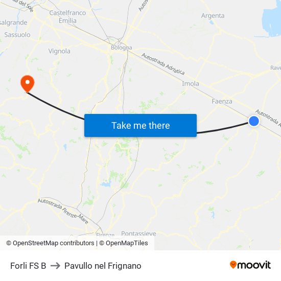 Forli FS B to Pavullo nel Frignano map