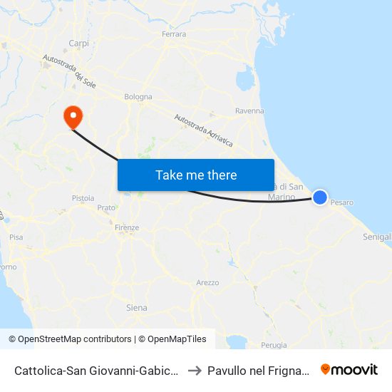 Cattolica-San Giovanni-Gabicce to Pavullo nel Frignano map