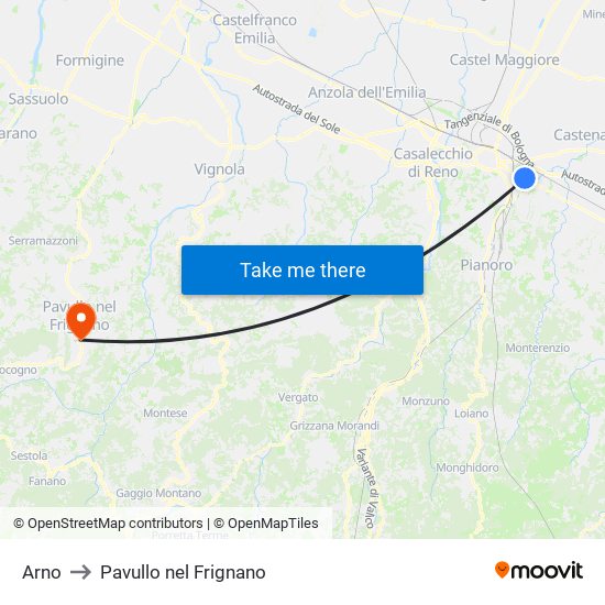 Arno to Pavullo nel Frignano map