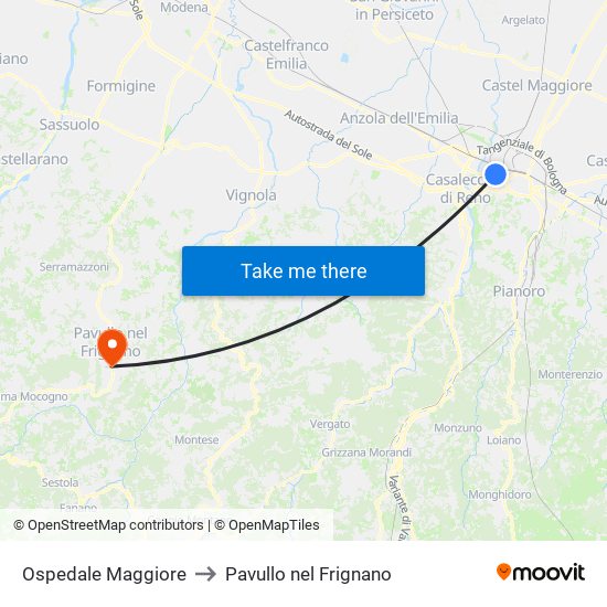Ospedale Maggiore to Pavullo nel Frignano map