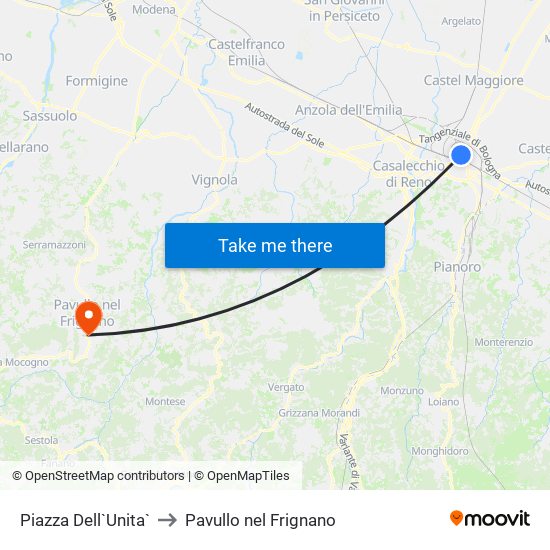 Piazza Dell`Unita` to Pavullo nel Frignano map