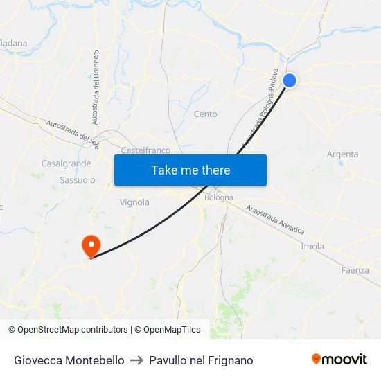 Giovecca Montebello to Pavullo nel Frignano map