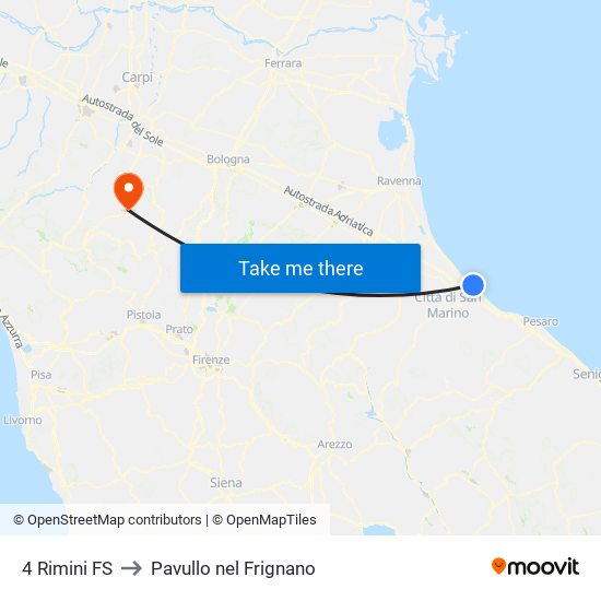 4 Rimini FS to Pavullo nel Frignano map