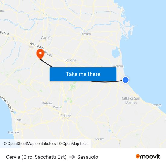 Cervia (Circ. Sacchetti Est) to Sassuolo map