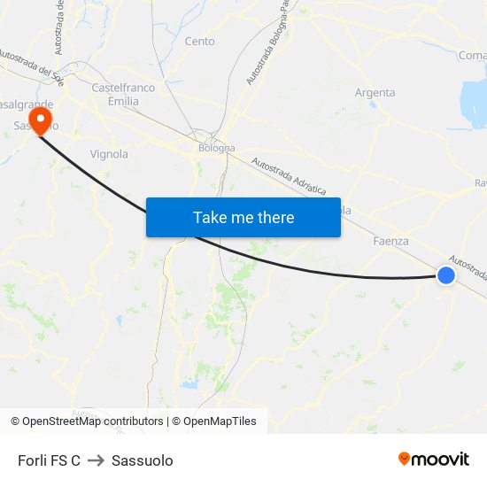 Forli FS C to Sassuolo map