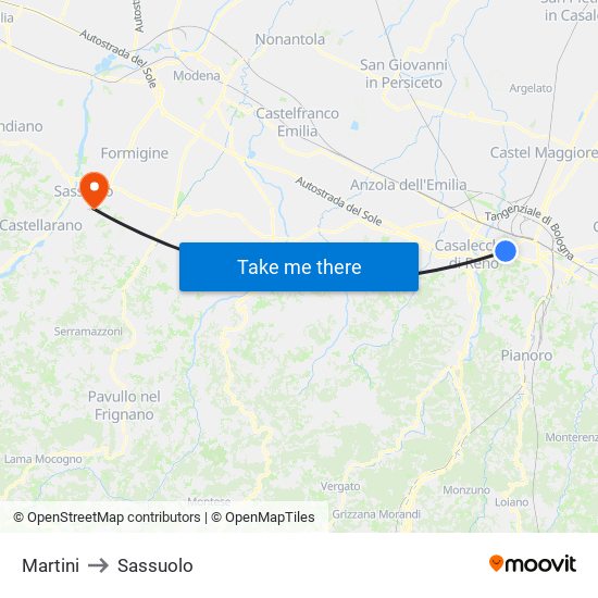 Martini to Sassuolo map