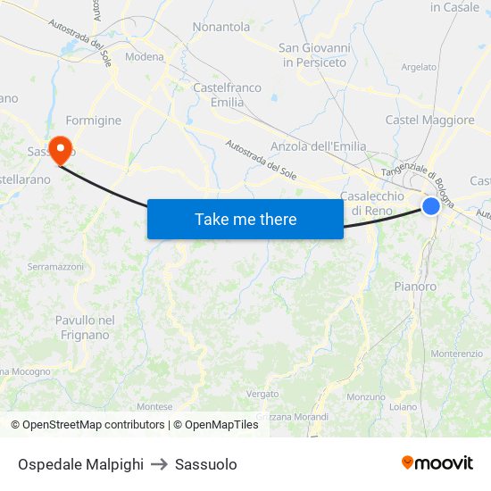 Ospedale Malpighi to Sassuolo map