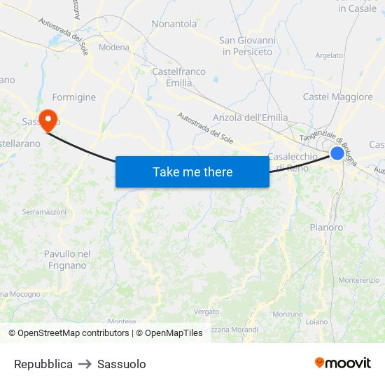Repubblica to Sassuolo map