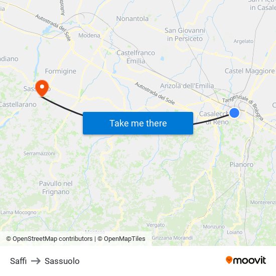 Saffi to Sassuolo map