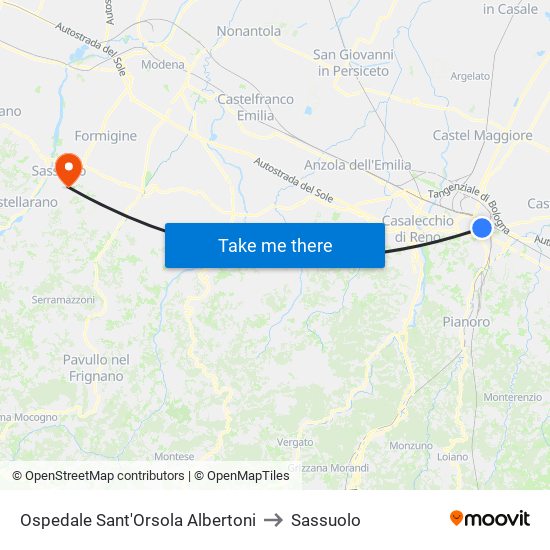 Ospedale Sant'Orsola Albertoni to Sassuolo map