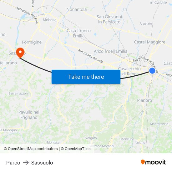 Parco to Sassuolo map