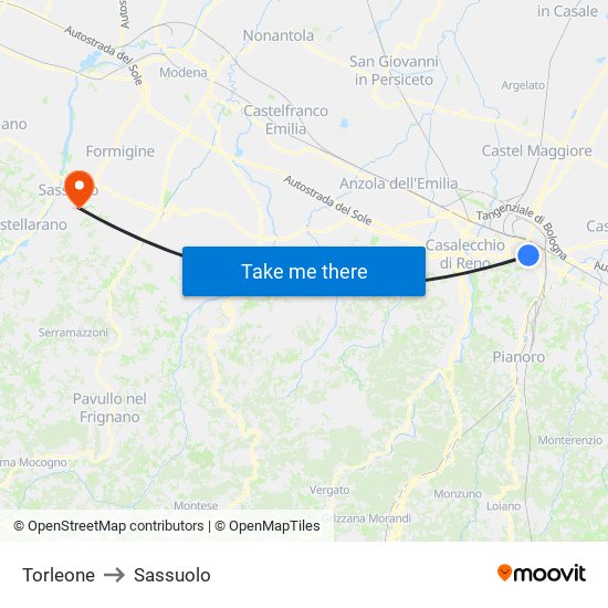 Torleone to Sassuolo map