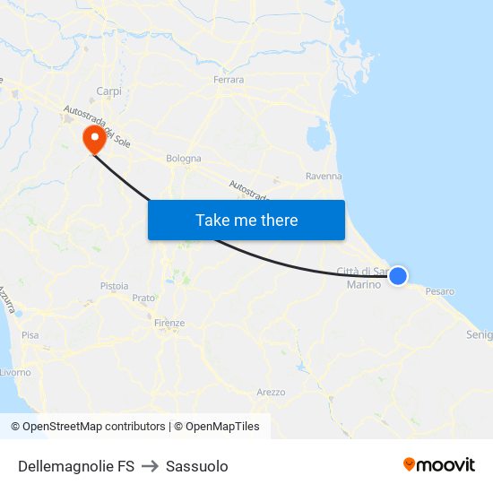 Dellemagnolie FS to Sassuolo map