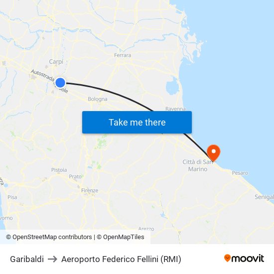 Garibaldi to Aeroporto Federico Fellini (RMI) map