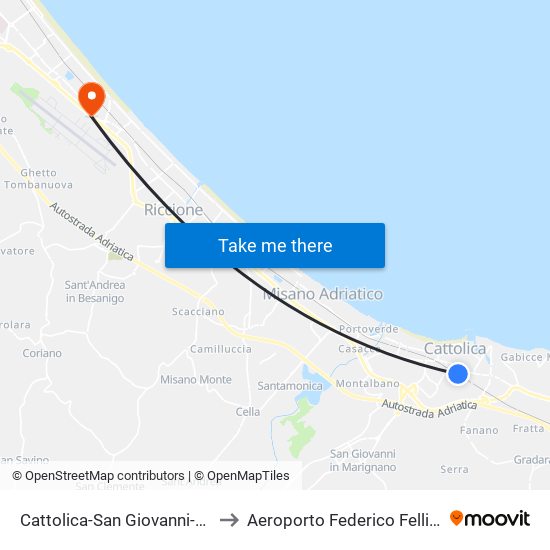 Cattolica-San Giovanni-Gabicce to Aeroporto Federico Fellini (RMI) map