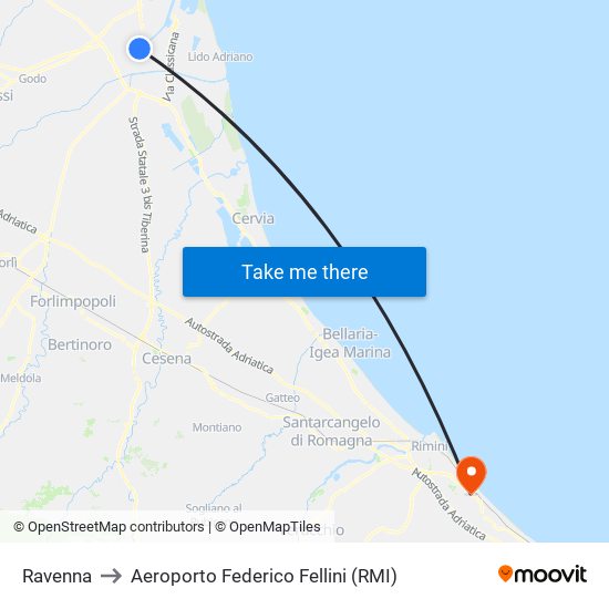 Ravenna to Aeroporto Federico Fellini (RMI) map