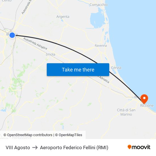 VIII Agosto to Aeroporto Federico Fellini (RMI) map