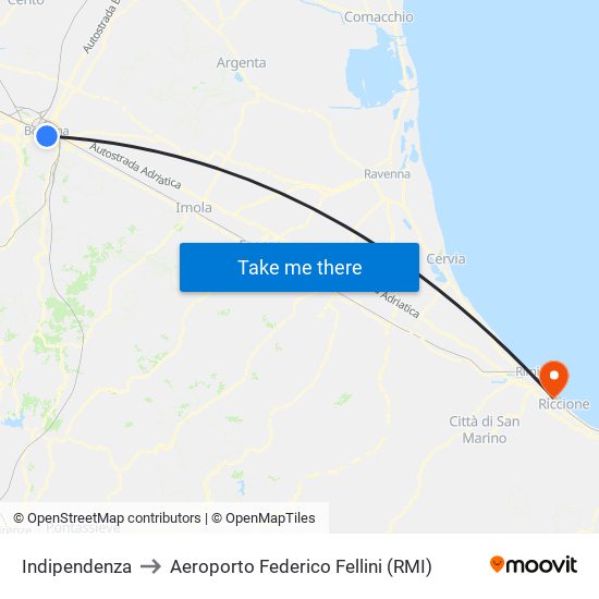 Indipendenza to Aeroporto Federico Fellini (RMI) map