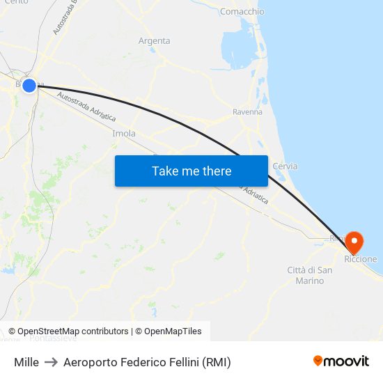 Mille to Aeroporto Federico Fellini (RMI) map