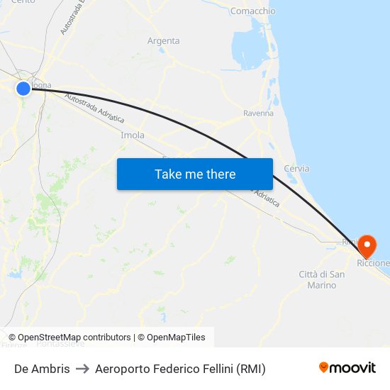 De Ambris to Aeroporto Federico Fellini (RMI) map