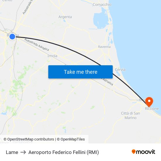 Lame to Aeroporto Federico Fellini (RMI) map