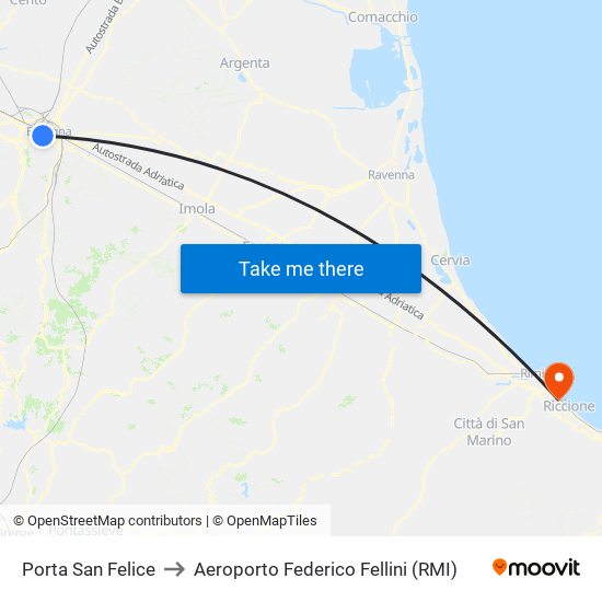 Porta San Felice to Aeroporto Federico Fellini (RMI) map