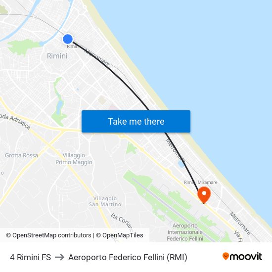 4 Rimini FS to Aeroporto Federico Fellini (RMI) map