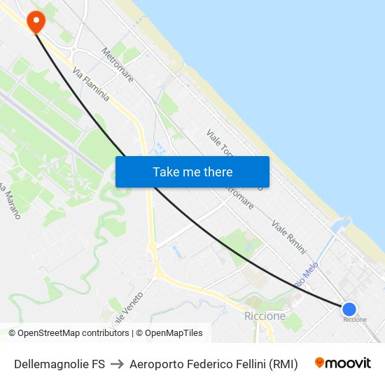 Dellemagnolie FS to Aeroporto Federico Fellini (RMI) map