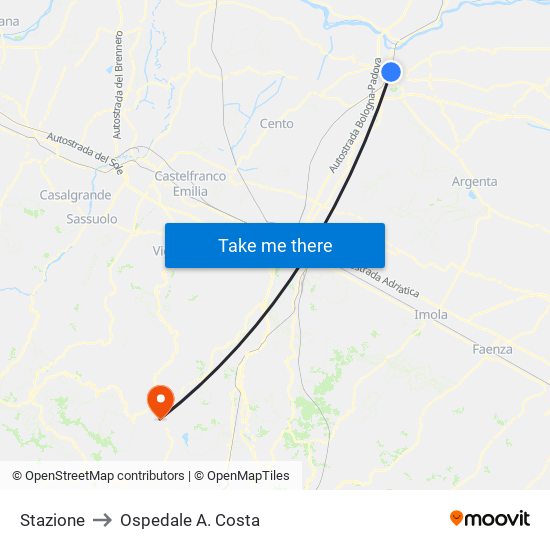 Stazione to Ospedale A. Costa map