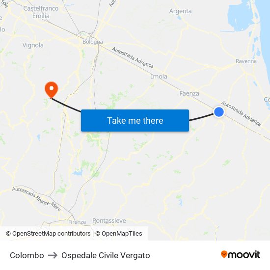 Colombo to Ospedale Civile Vergato map
