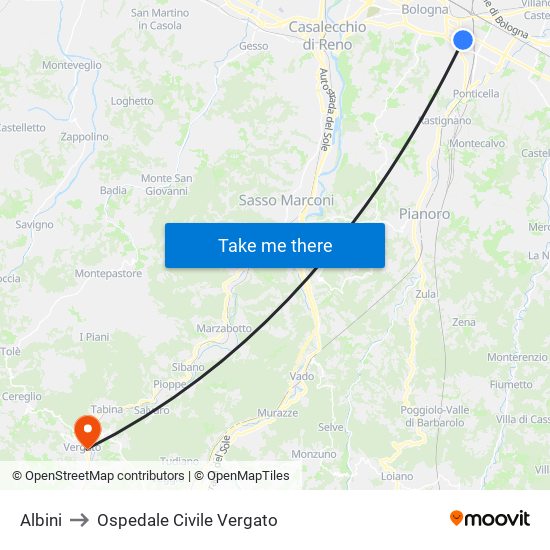 Albini to Ospedale Civile Vergato map