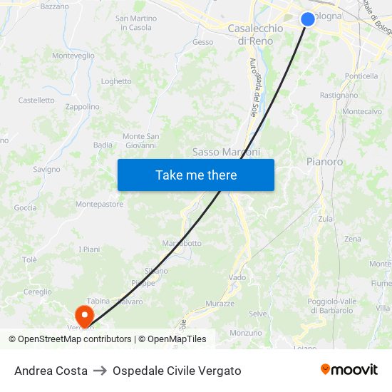 Andrea Costa to Ospedale Civile Vergato map