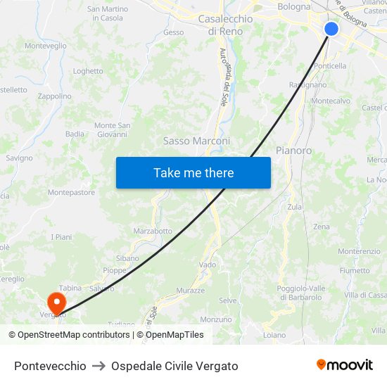 Pontevecchio to Ospedale Civile Vergato map