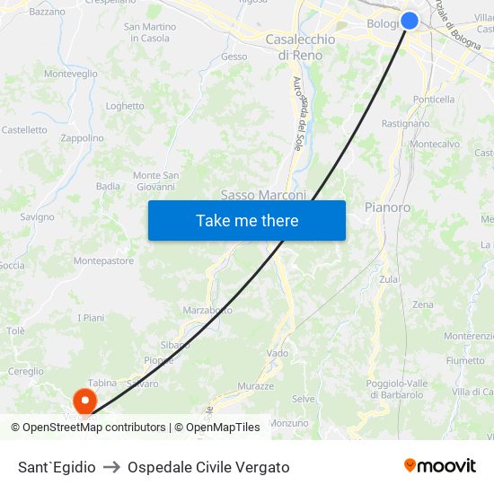 Sant`Egidio to Ospedale Civile Vergato map