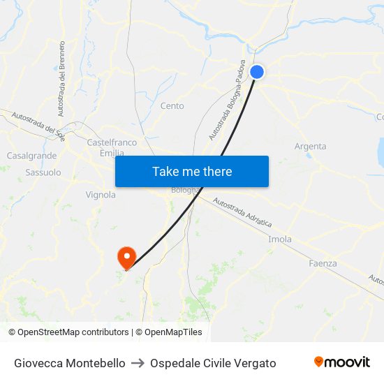 Giovecca Montebello to Ospedale Civile Vergato map