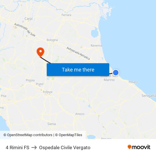 4 Rimini FS to Ospedale Civile Vergato map
