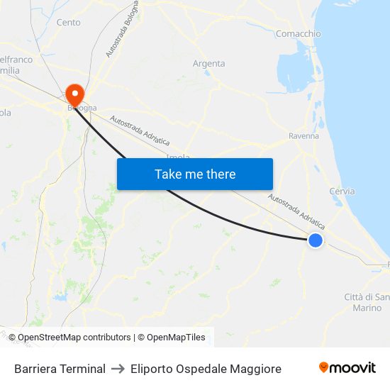 Barriera Terminal to Eliporto Ospedale Maggiore map