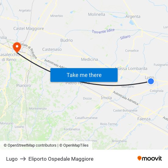 Lugo to Eliporto Ospedale Maggiore map