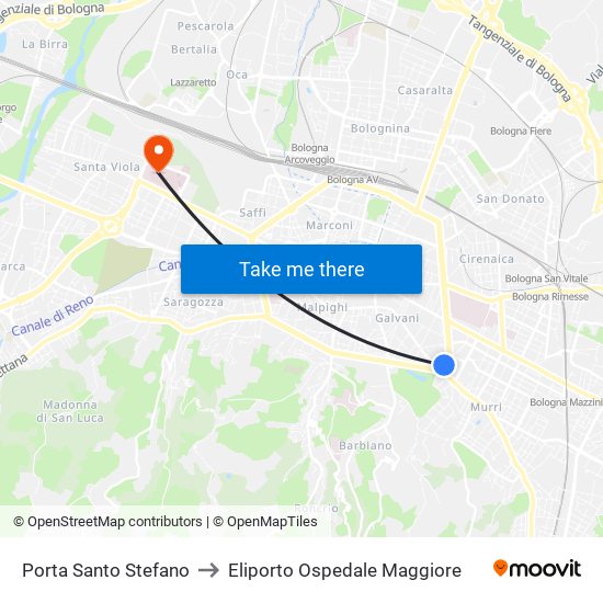 Porta Santo Stefano to Eliporto Ospedale Maggiore map