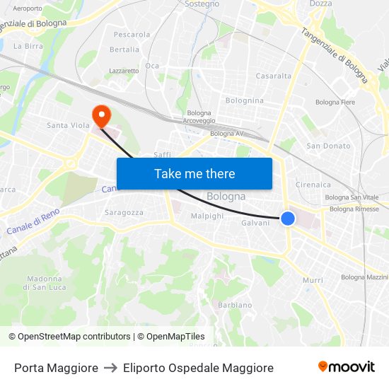 Porta Maggiore to Eliporto Ospedale Maggiore map