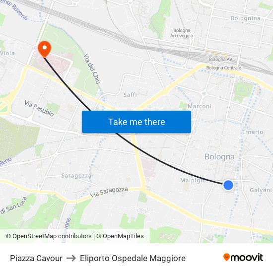 Piazza Cavour to Eliporto Ospedale Maggiore map