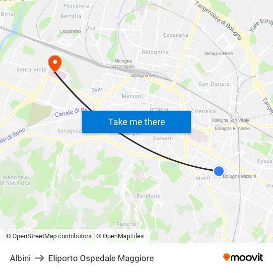 Albini to Eliporto Ospedale Maggiore map