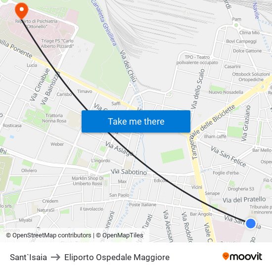 Sant`Isaia to Eliporto Ospedale Maggiore map