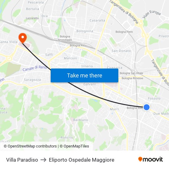 Villa Paradiso to Eliporto Ospedale Maggiore map