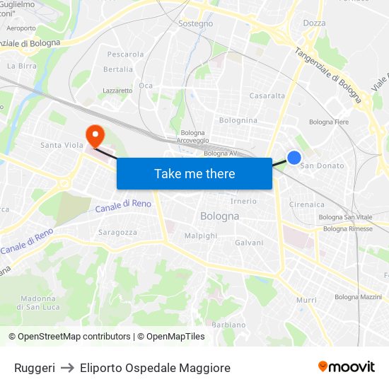 Ruggeri to Eliporto Ospedale Maggiore map