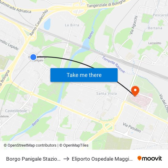 Borgo Panigale Stazione to Eliporto Ospedale Maggiore map