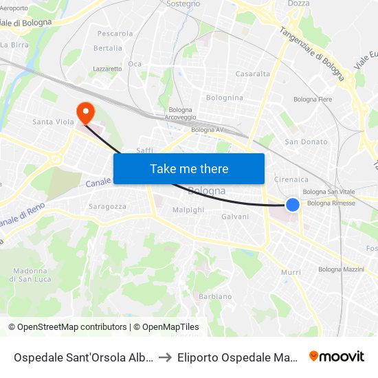 Ospedale Sant'Orsola Albertoni to Eliporto Ospedale Maggiore map