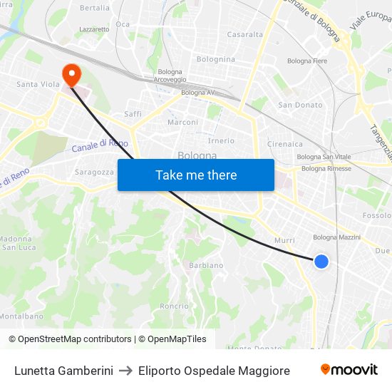 Lunetta Gamberini to Eliporto Ospedale Maggiore map