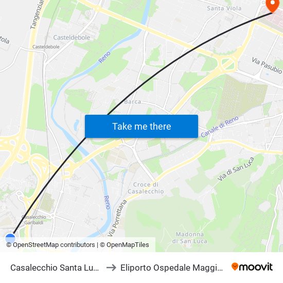Casalecchio Santa Lucia to Eliporto Ospedale Maggiore map