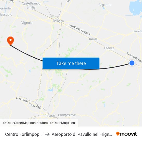 Centro Forlimpopoli to Aeroporto di Pavullo nel Frignano map